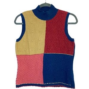 Vintage 80s/90s Colorblock Bobble Knit Mockneck Sweater Vest